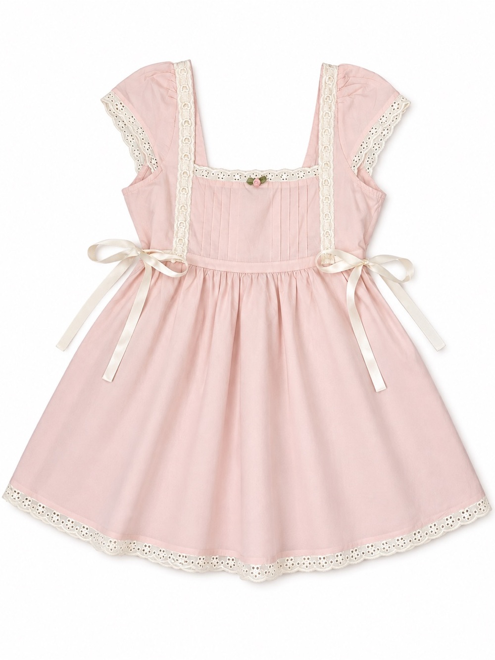 Kitteny Babydoll Mini Dress Women’s Small Baby Pink Cottagecore Eyelet Cotton